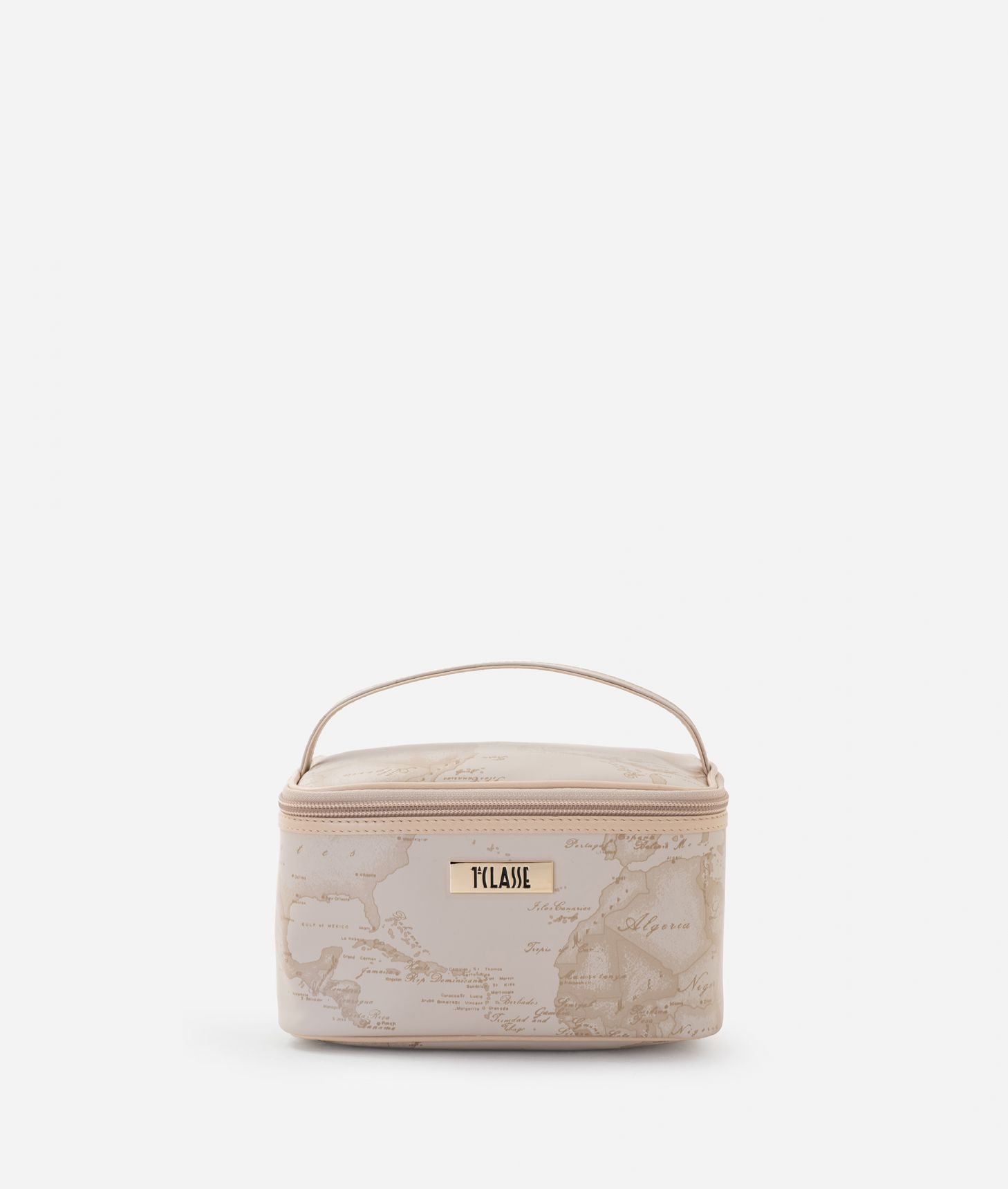 Small rubberized fabric square wash bag Beige,front