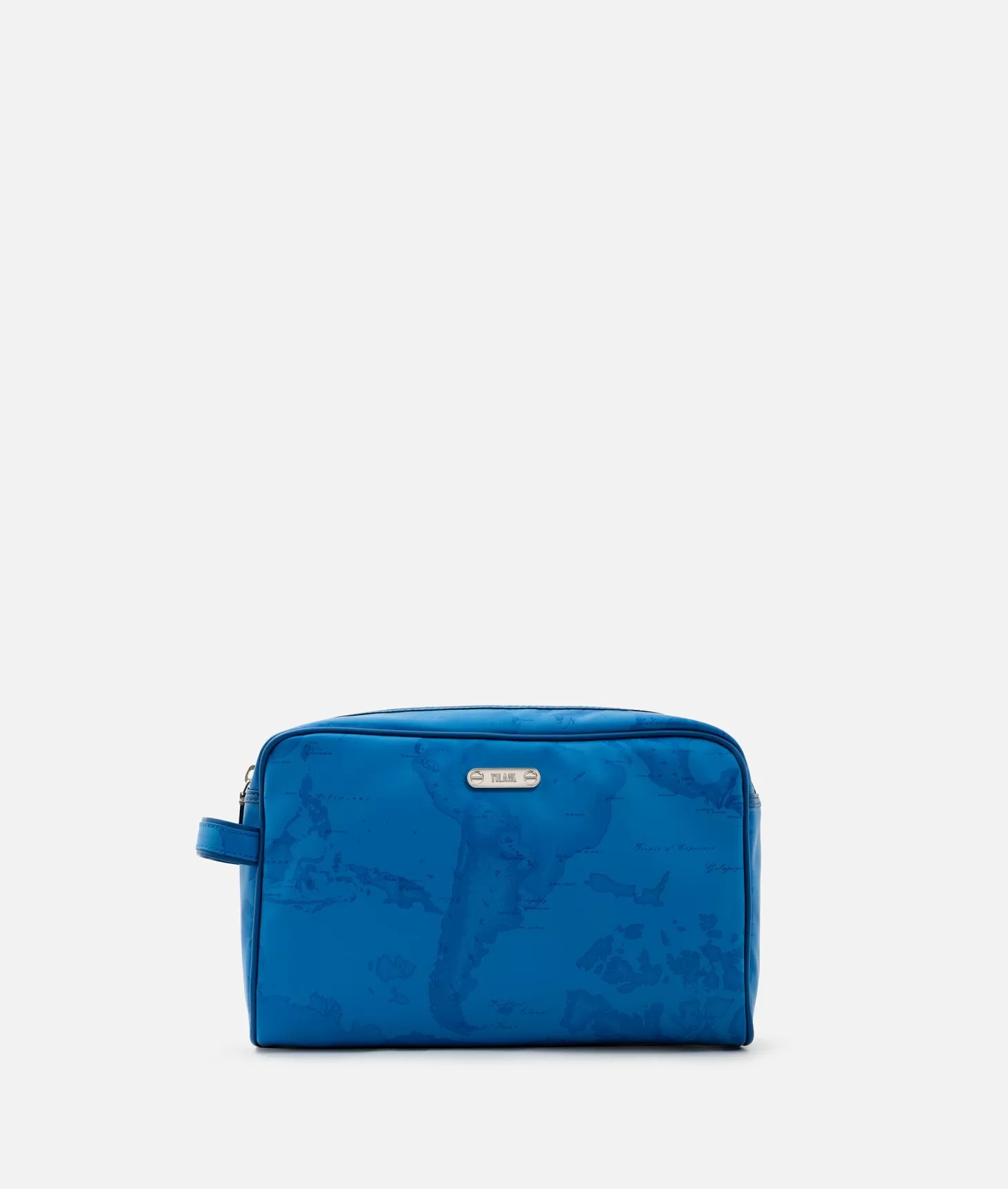 Rectangular beauty case in Greece blue rubberized fabric