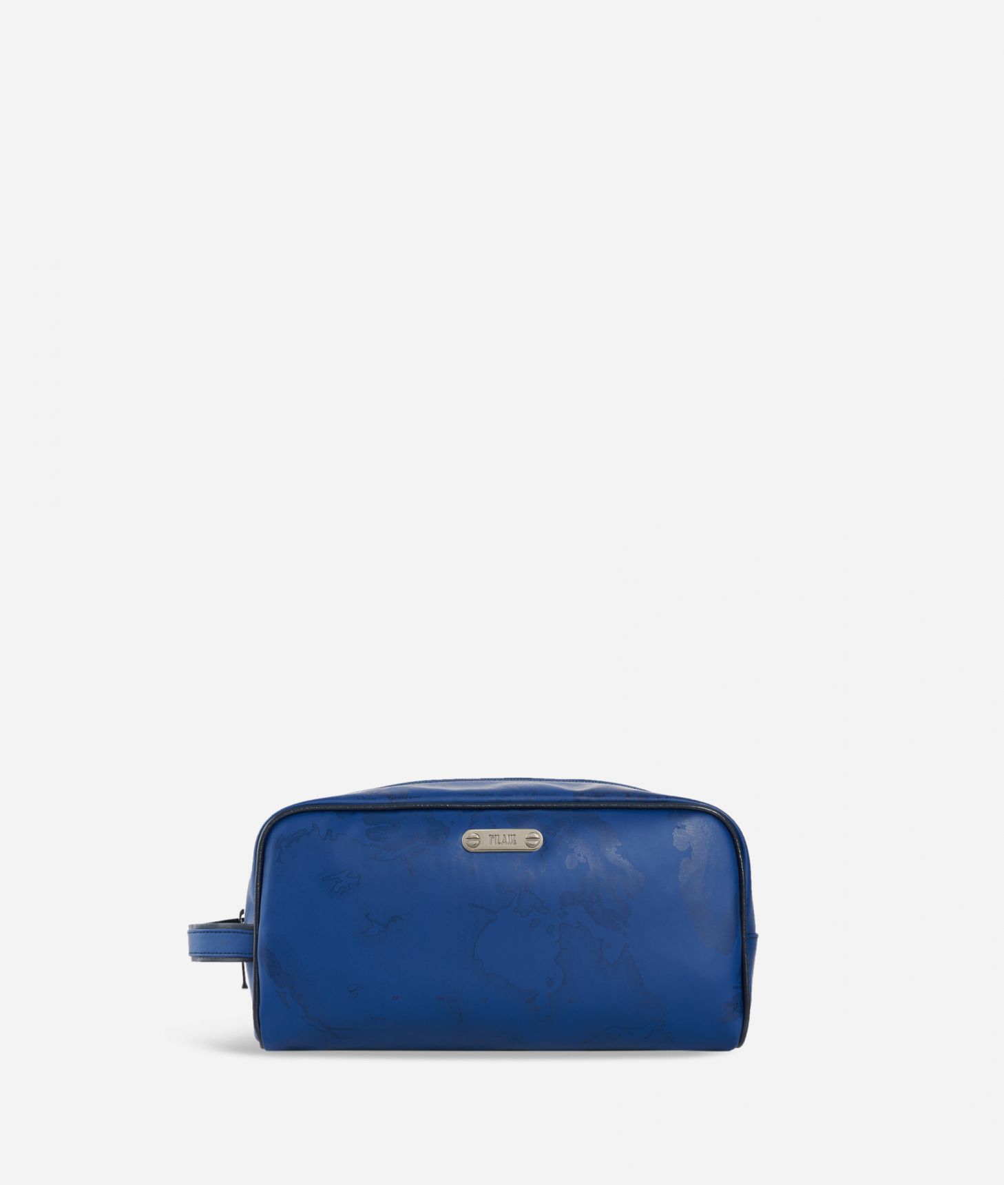 Rectangular beauty case in blue Geo fabric,front
