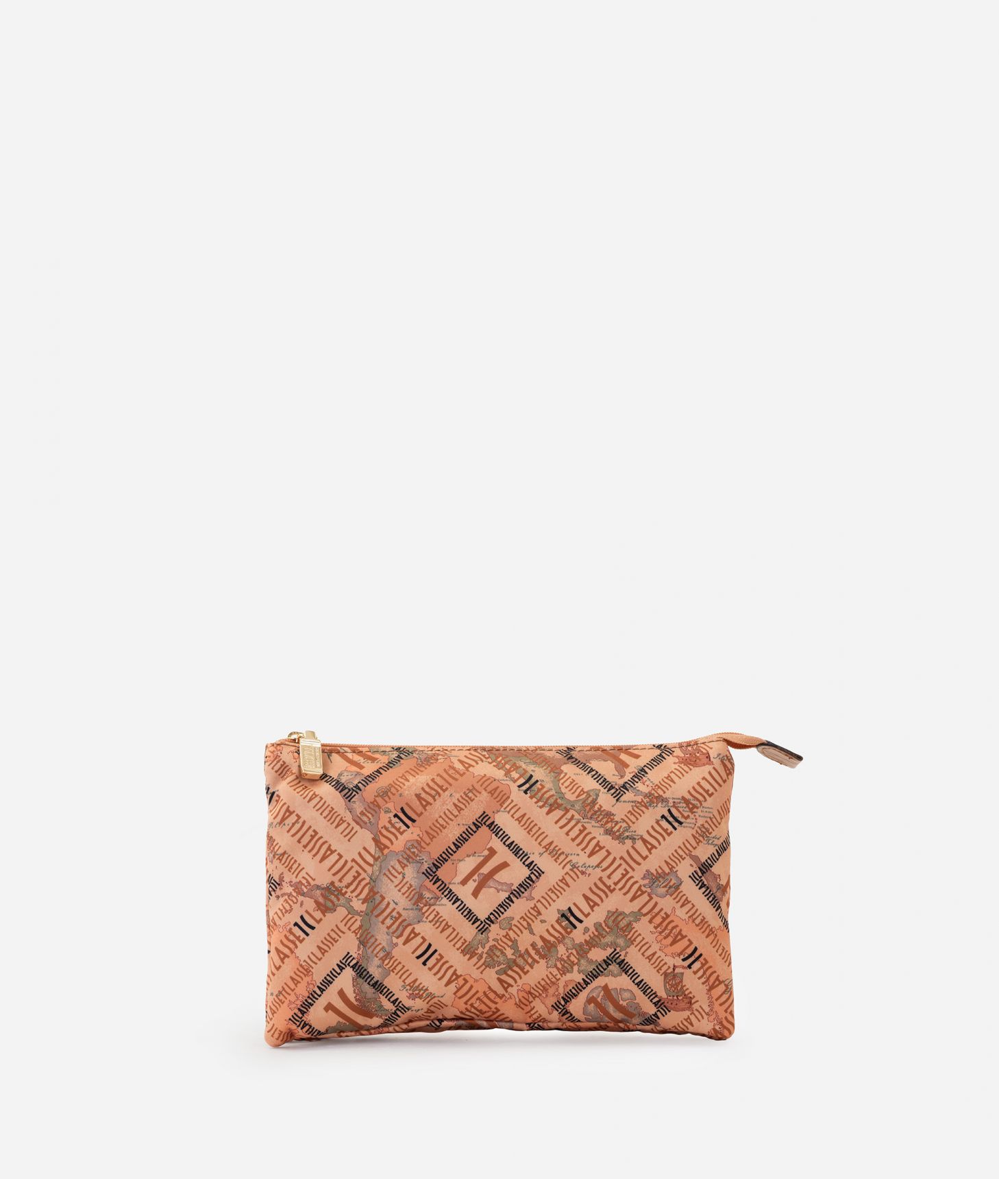 Logomania print satin satin medium three-pocket pouch Geo Classic,front