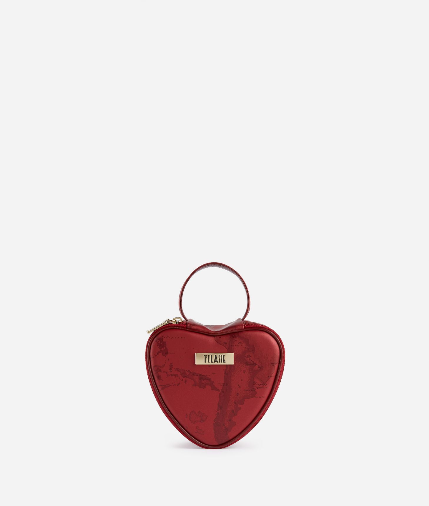 Map print heart-shaped clutch bag Red,front
