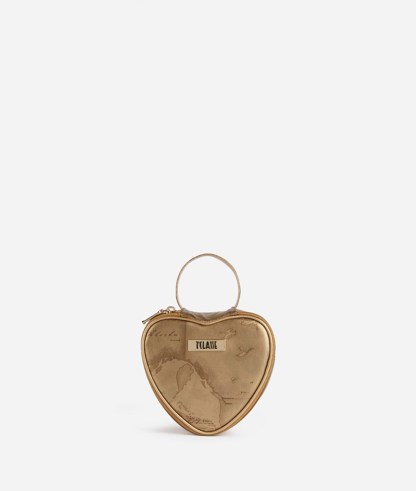 Map print heart-shaped clutch bag Gold,front