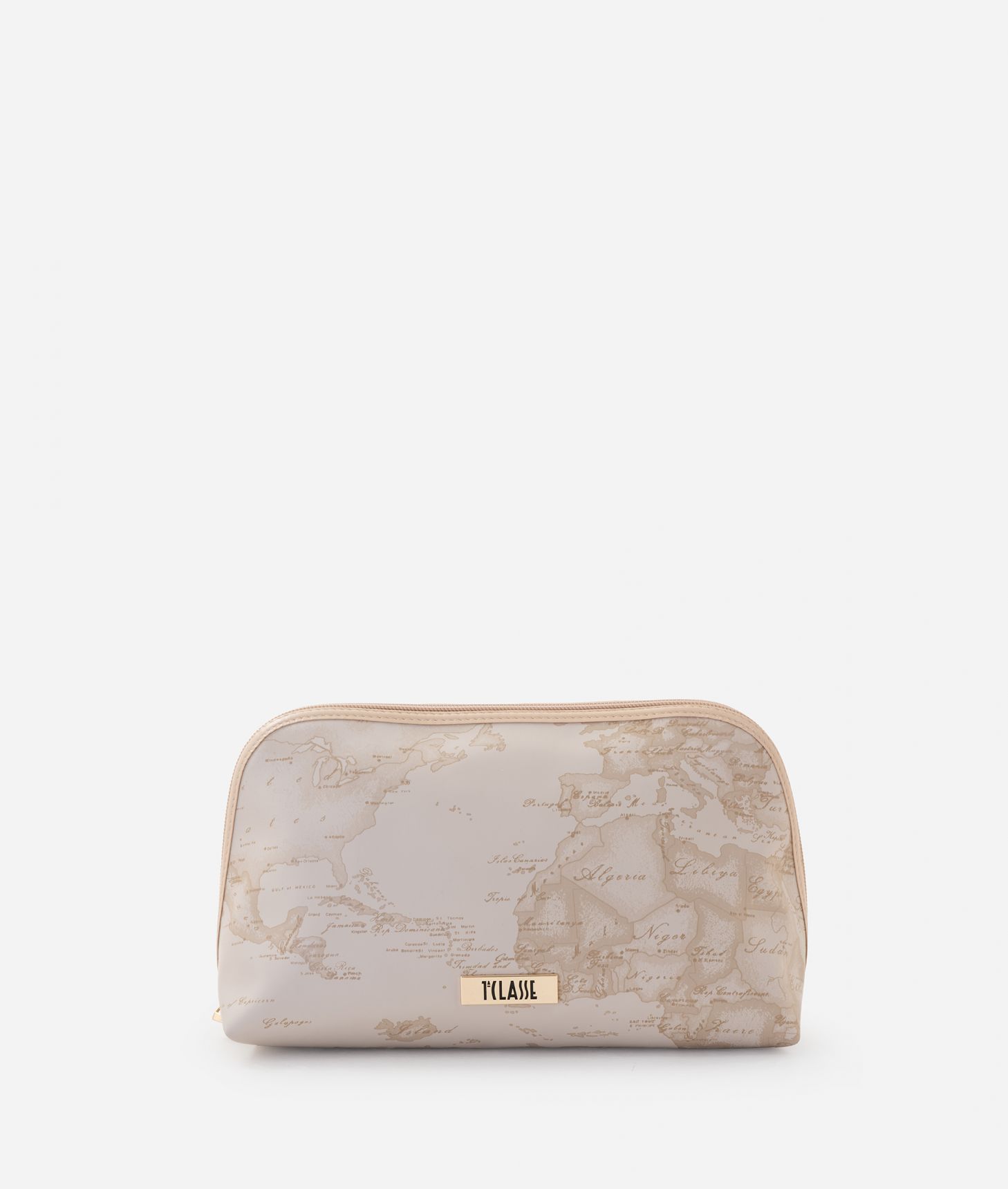 Rubberized fabric trapeze pouch Beige,front