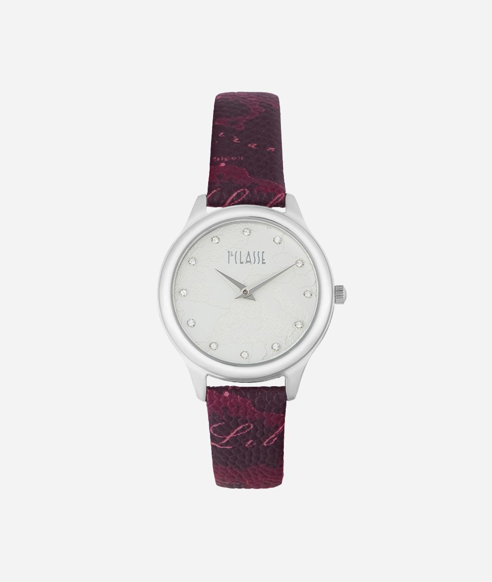 Ischia watch with strap in Geo Red print leather,front