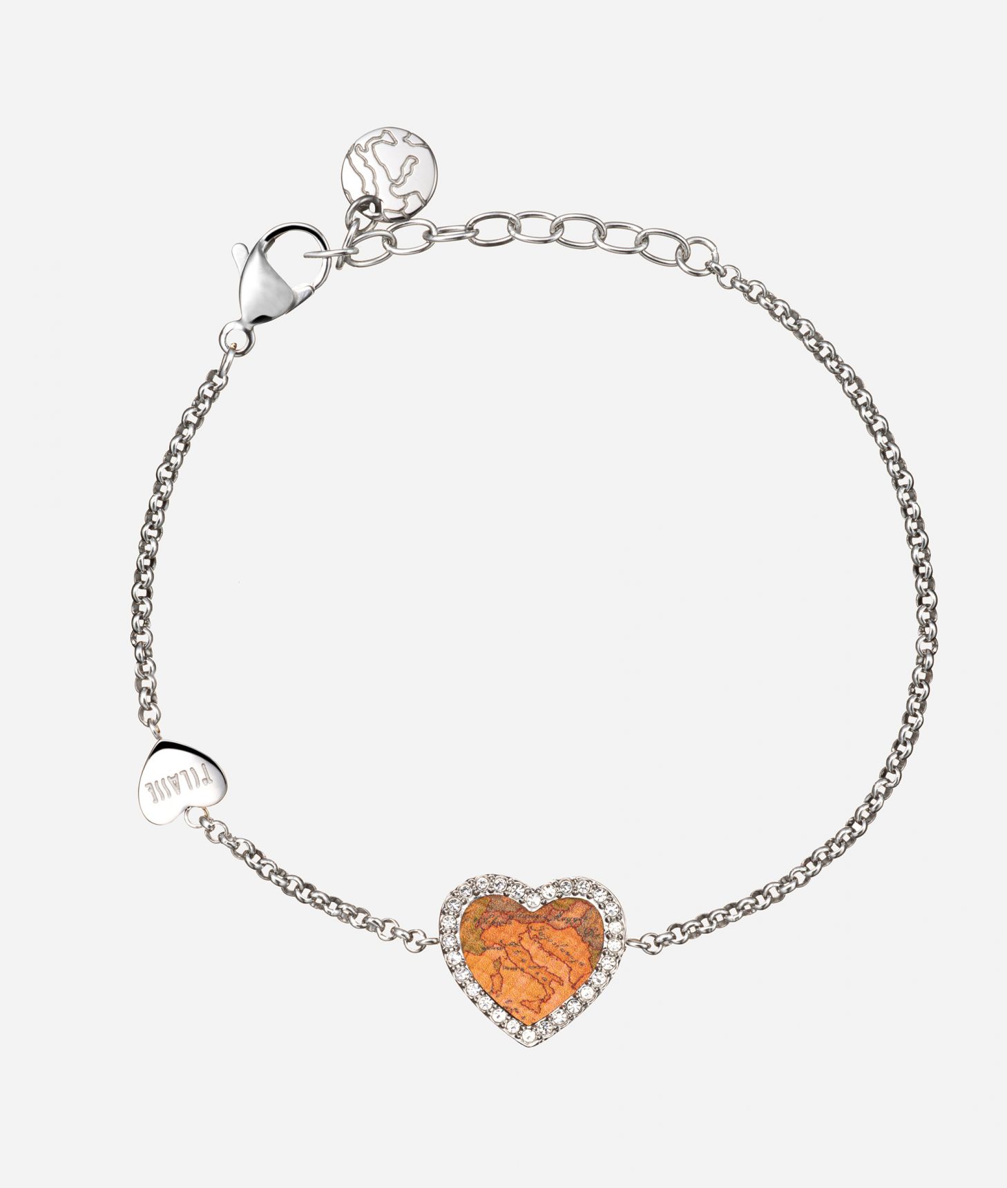 Love Lane steel bracelet with leather heart pendant,front