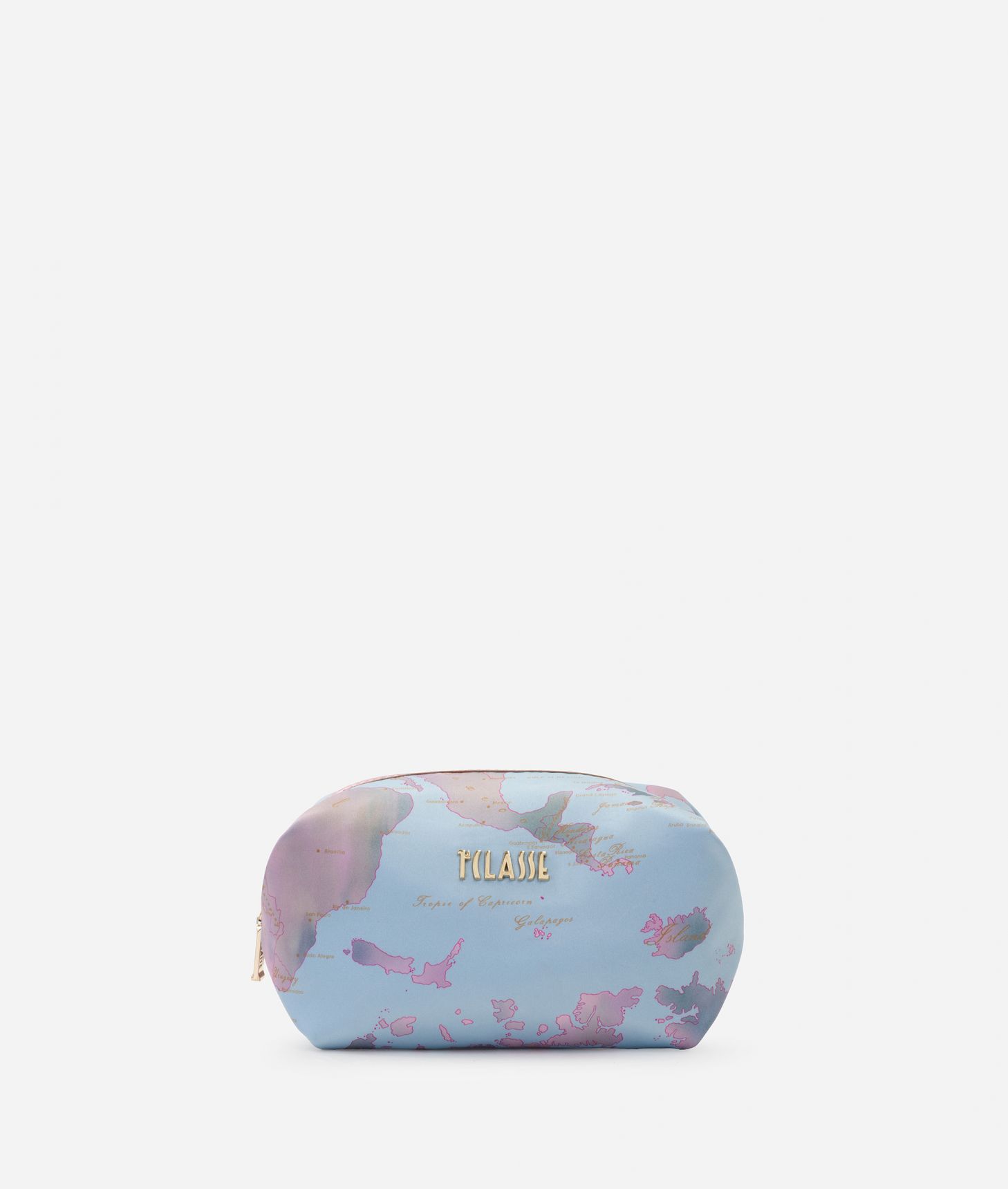 Geo Vintage print satin medium square wash bag Sky Blue,front