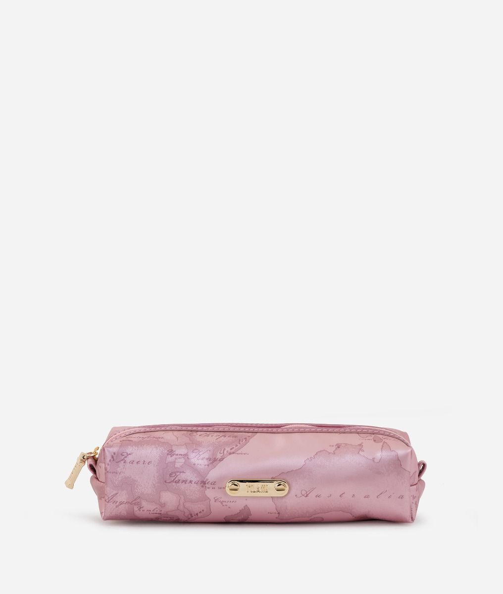 Pencil case in Geo rubberized fabric Pale Pink,front