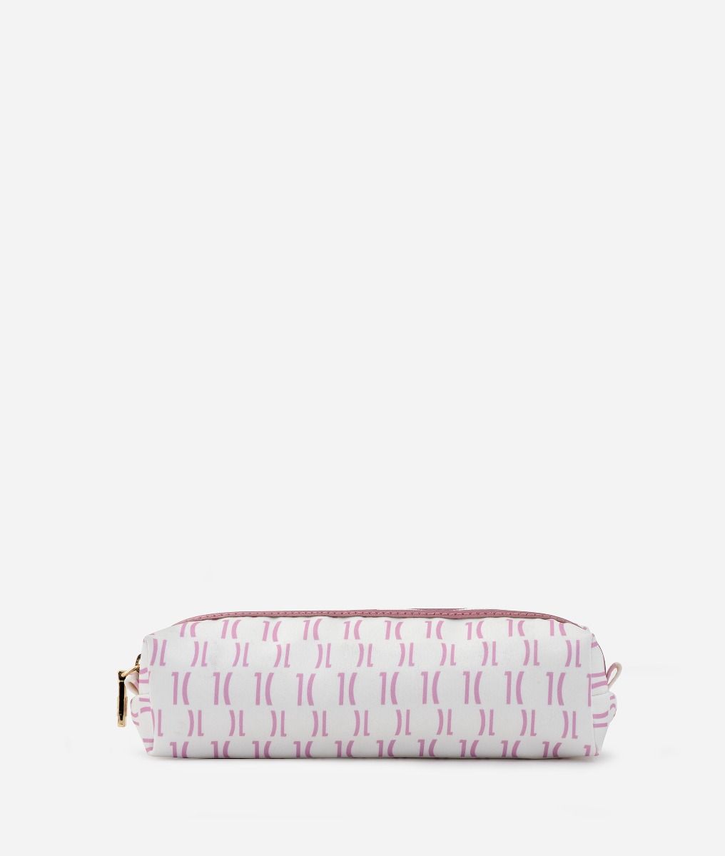 Pencil case in satin fabric with 1C Monogram print Pale Pink,front