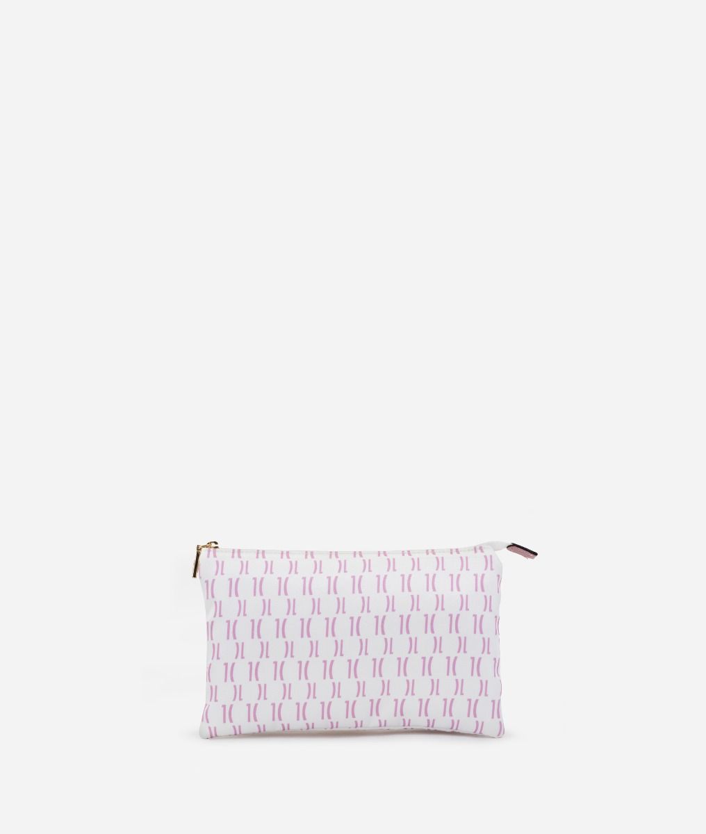 Three-pockets pouch in satin fabric with 1C Monogram print Pale Pink,front
