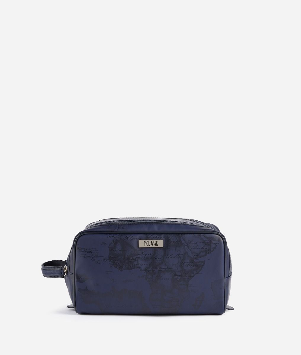 Beauty case with double zipper Blue,front