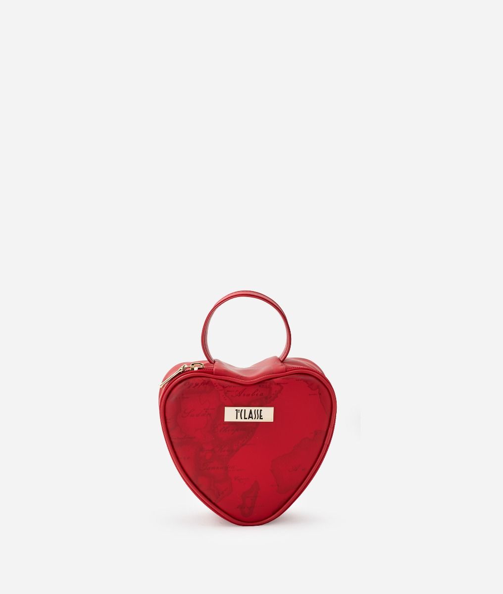 Beauty-case a cuore in tessuto gommato Rosso Vivace,front