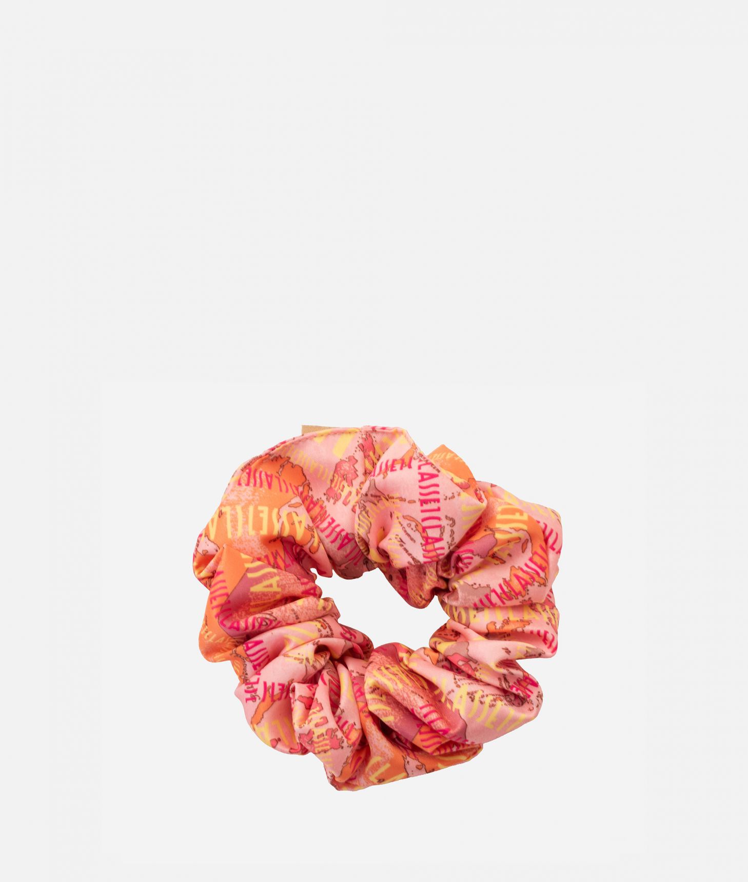 Logomania print satin maxi scrunchie Lobster Red,front