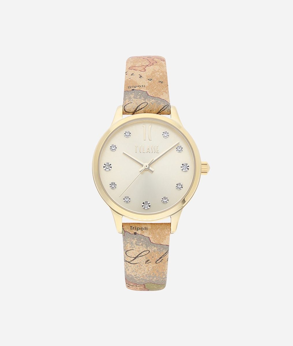 Formentera Watch with Geo Classic print leather strap,front
