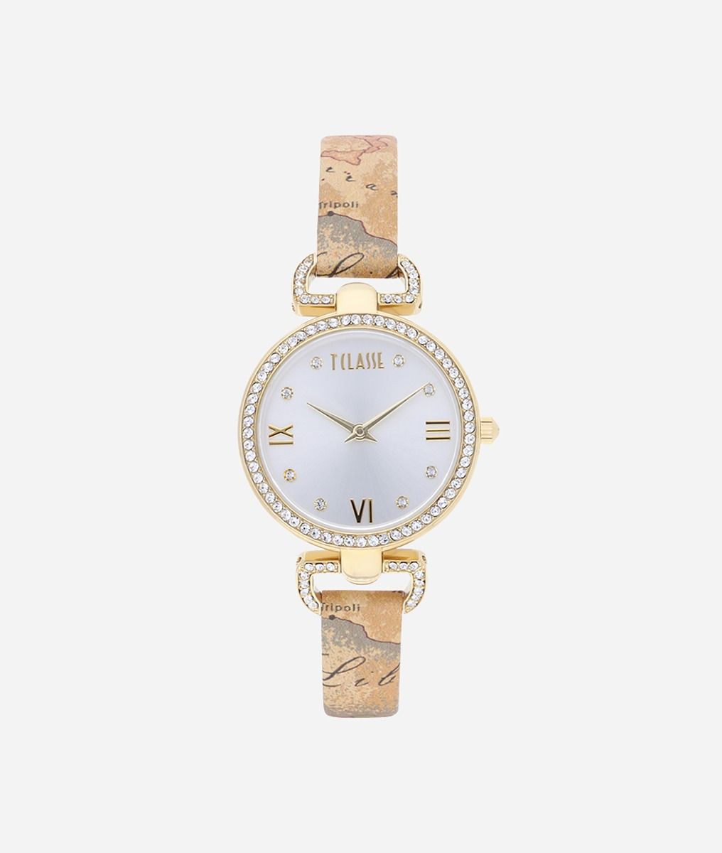 Madagascar whatch with strap in Geo Classic print leather,front