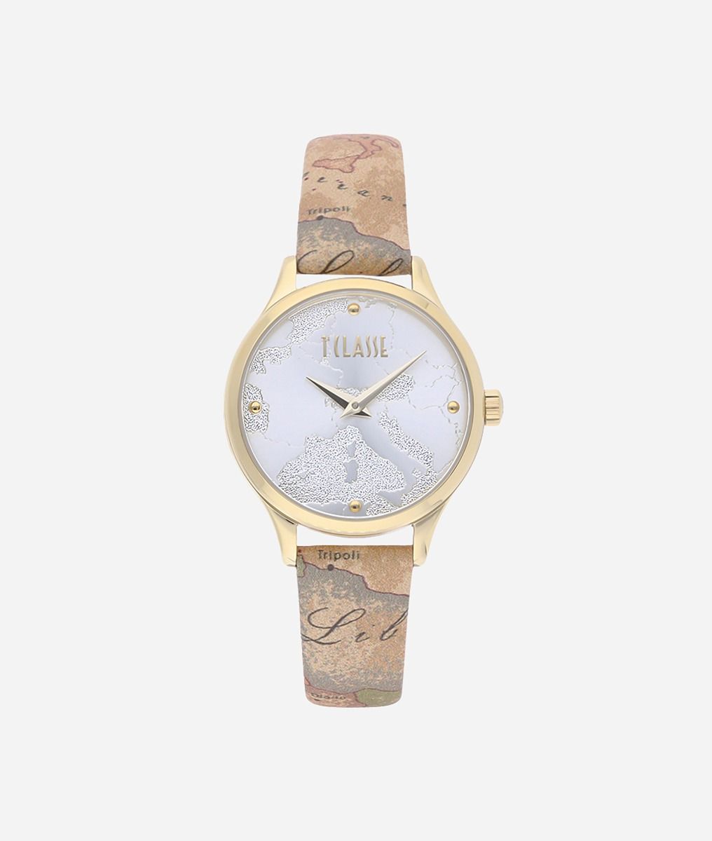 Capri Watch with Geo Classic print leather strap,front