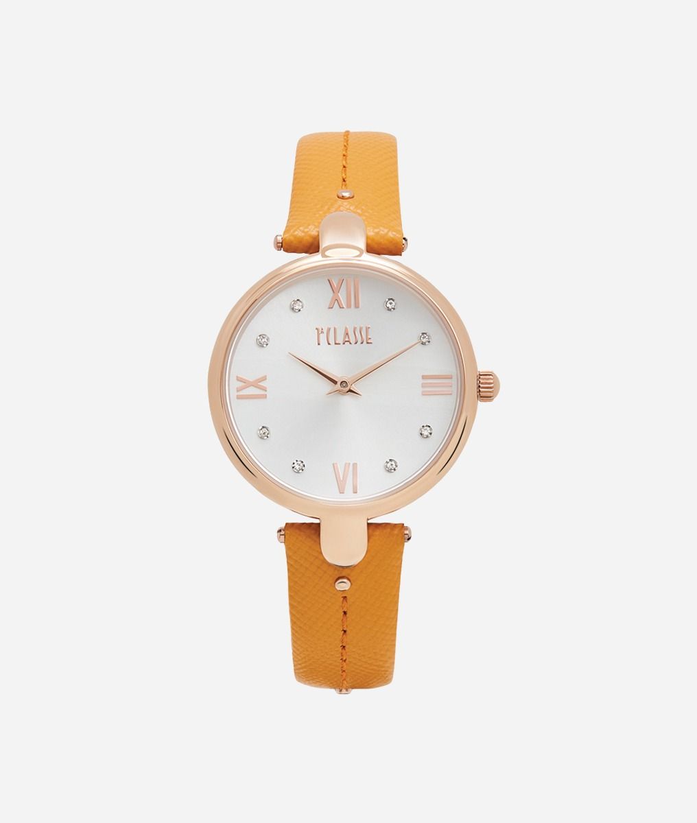 Santorini watch with saffiano print leather strap Saffron,front