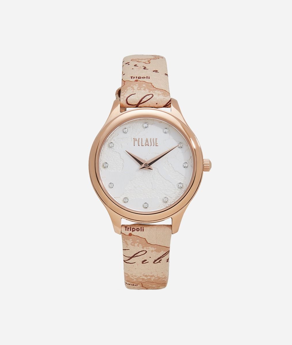 Ischia watch with leather strap Geo Beige,front