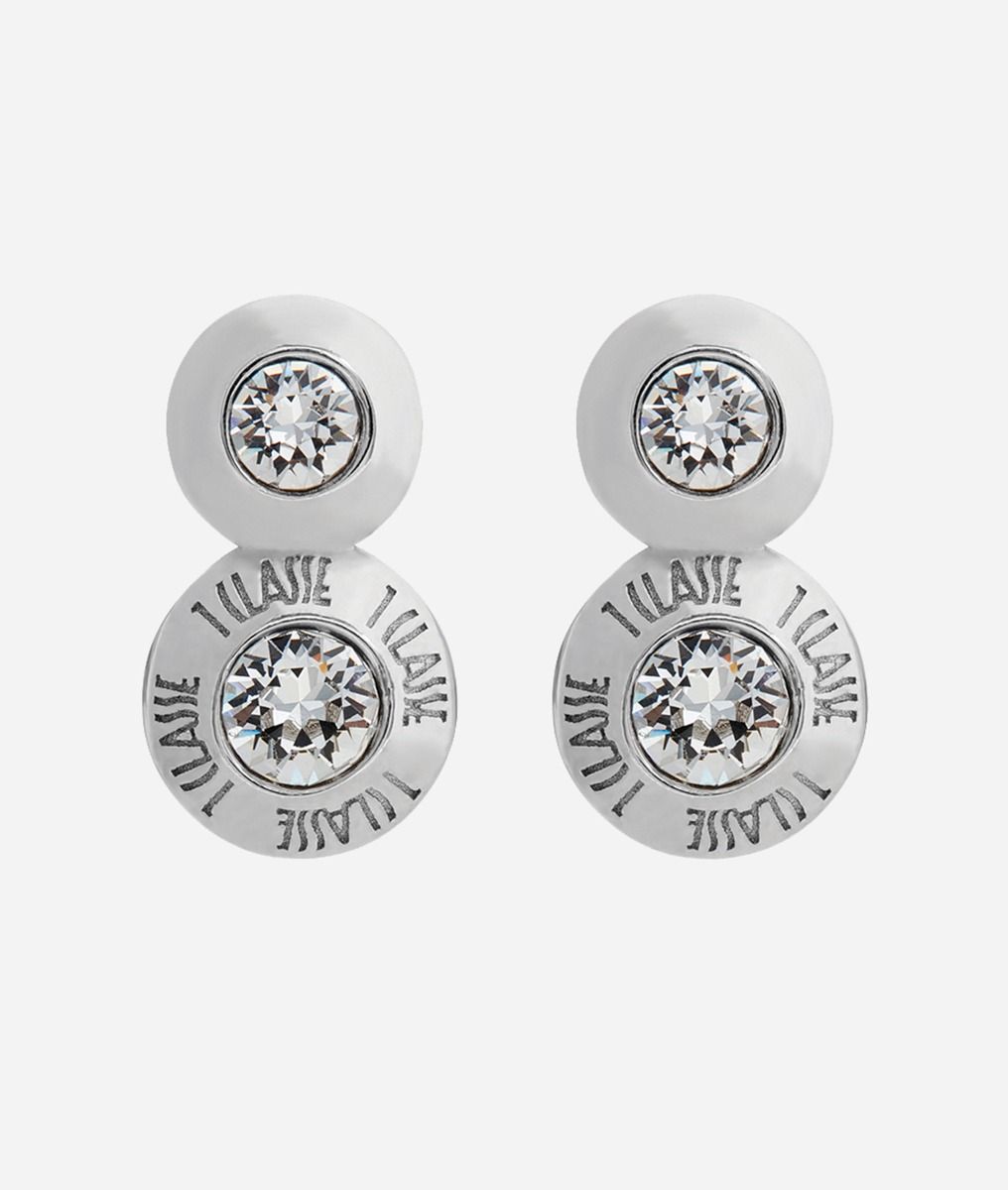Champs-Élysées double earrings with white zircons in Silver,front