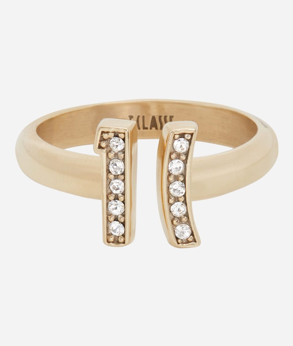Fifth Avenue silver ring with white zircons dipped in Yellow Gold,front