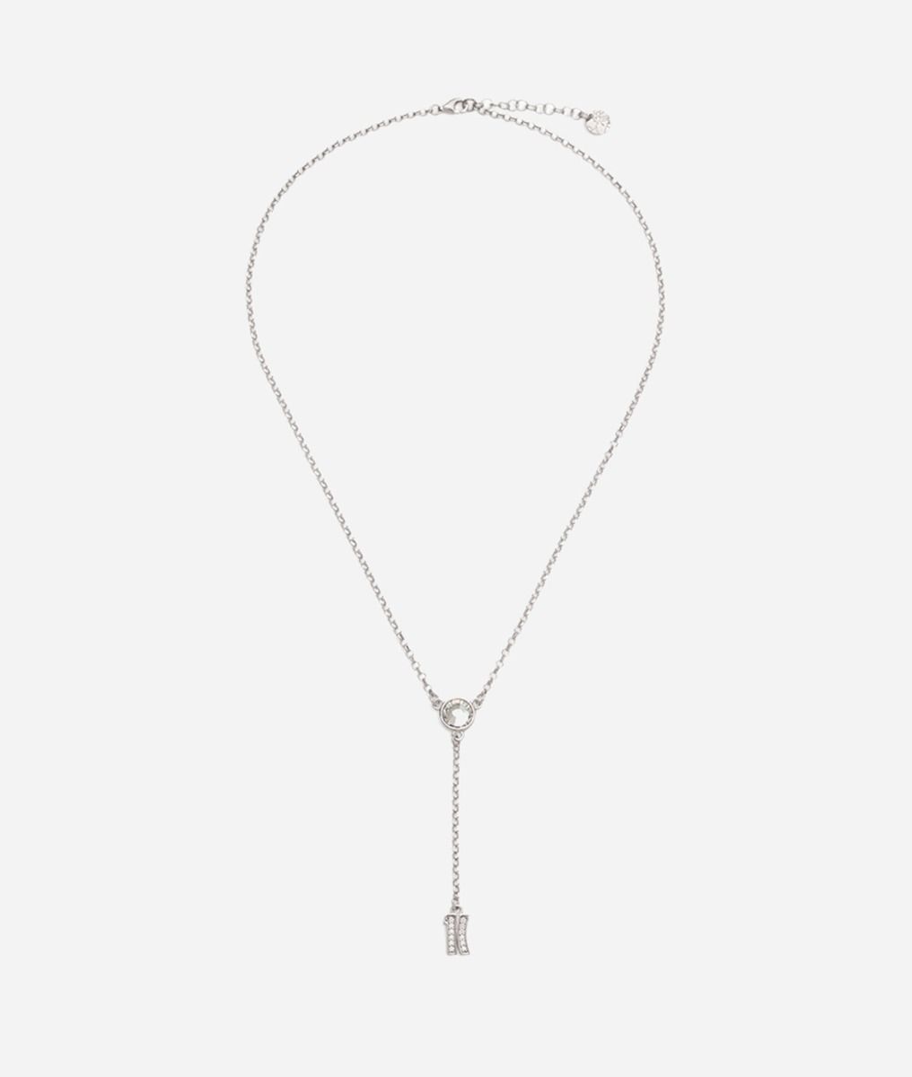 Fifth Avenue necklace with 1C pendant with white zircons in Silver,front