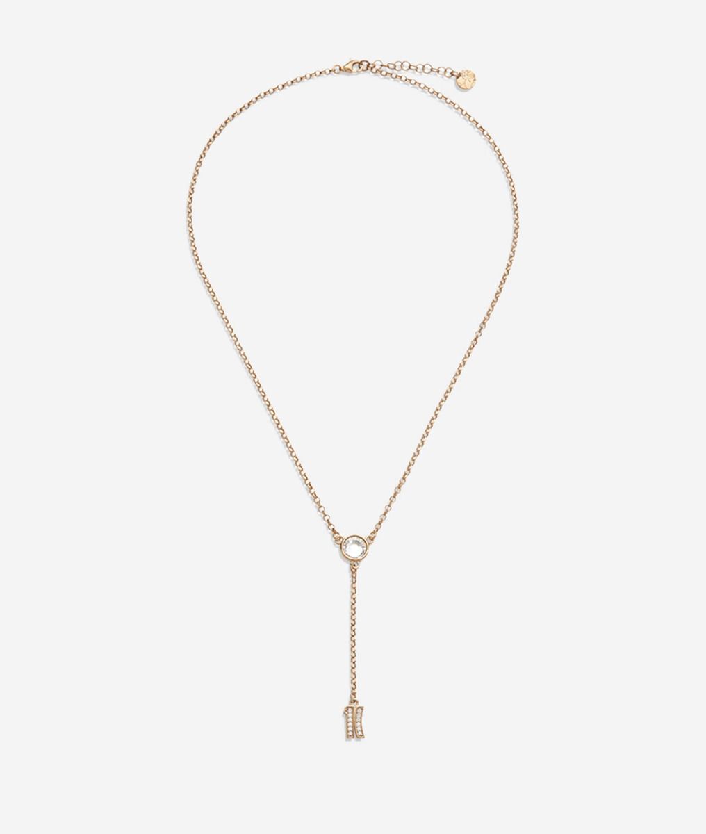 Fifth Avenue necklace with 1C pendant in white zircons dipped in Yellow Gold,front