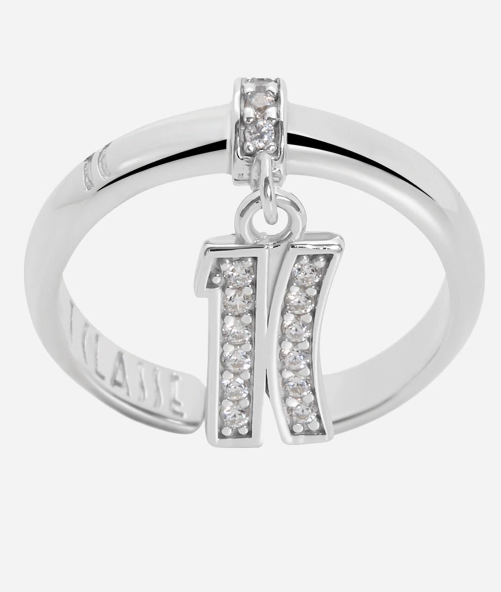 Fifth Avenue 1C logo ring with zircons in Silver,front