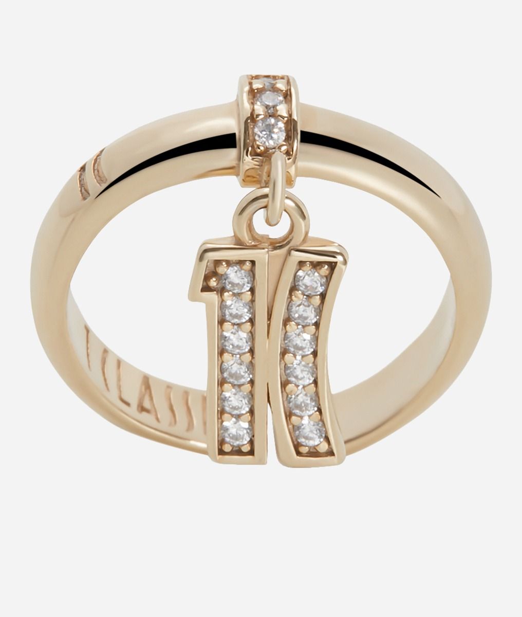 Fifth Avenue ring with 1C logo with zircons dipped in Yellow Gold,front