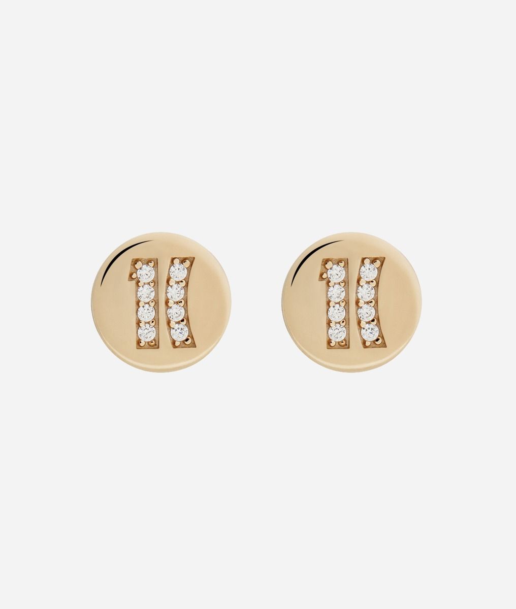 Fifth Avenue small earrings with 1C logo and white zircons dipped in Yellow Gold,front