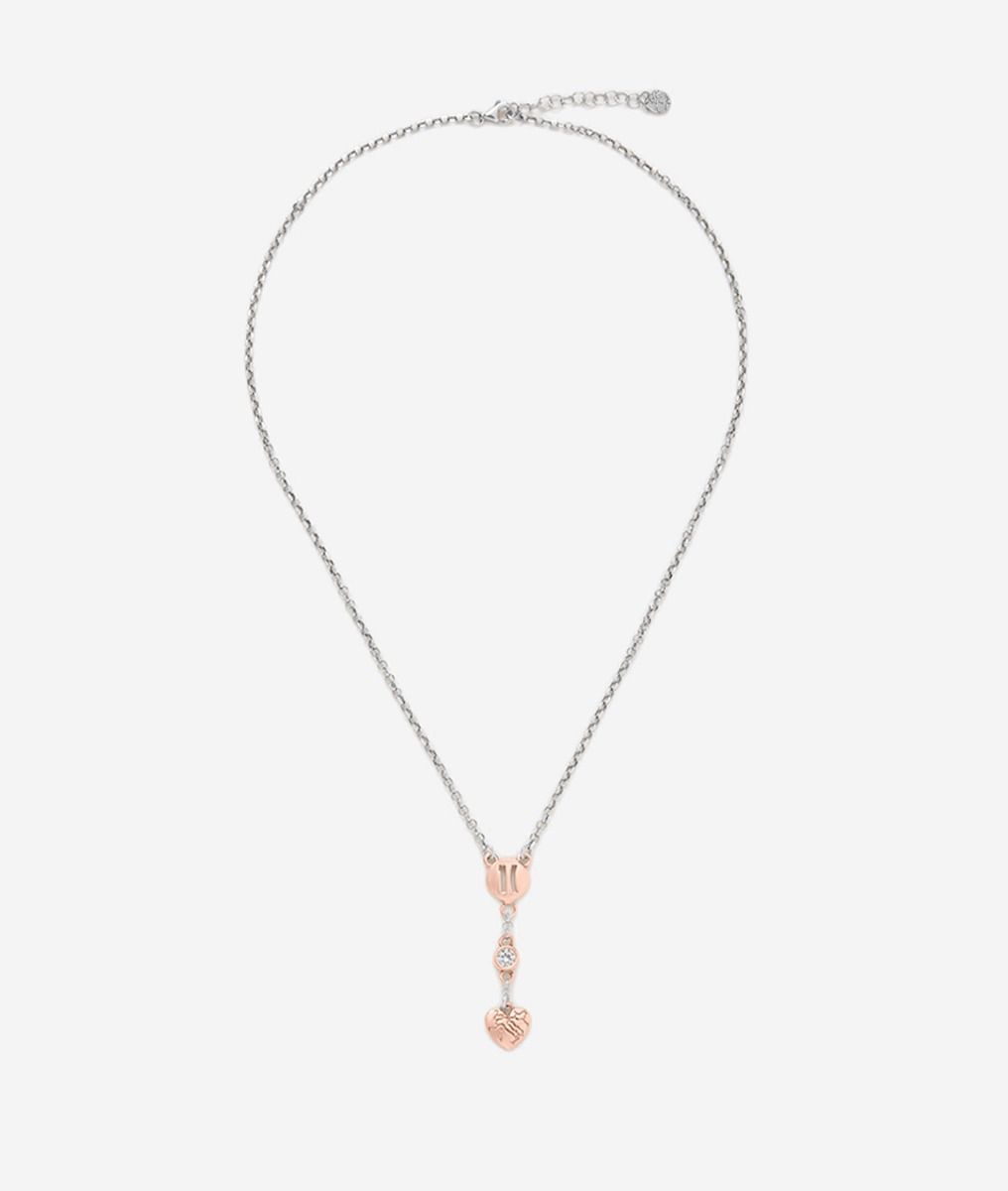 Rambla necklace with pendant and rose gold dipped charms in Silver,front