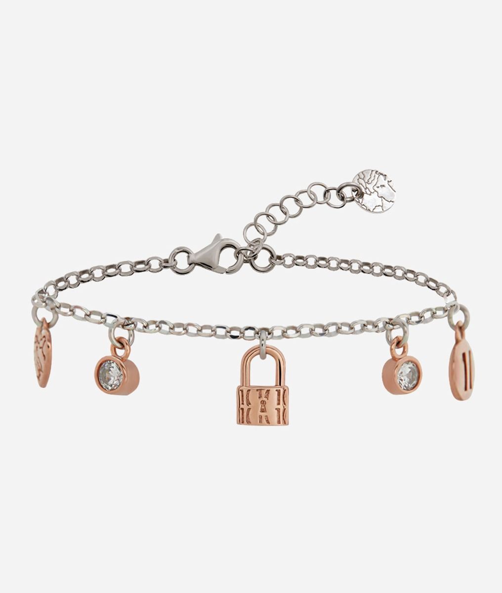 Rambla bracelet with rose gold plated charms in Silver,front