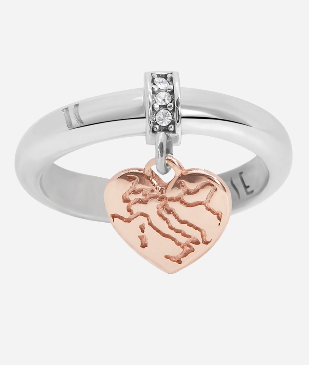 Rambla ring with rose gold-plated charm in Silver,front