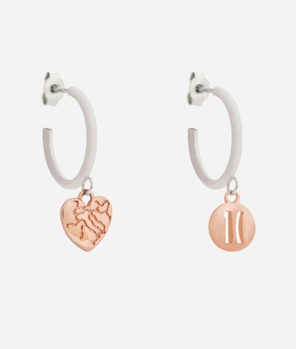 Rambla earrings with rose gold-dipped charms in Silver,front