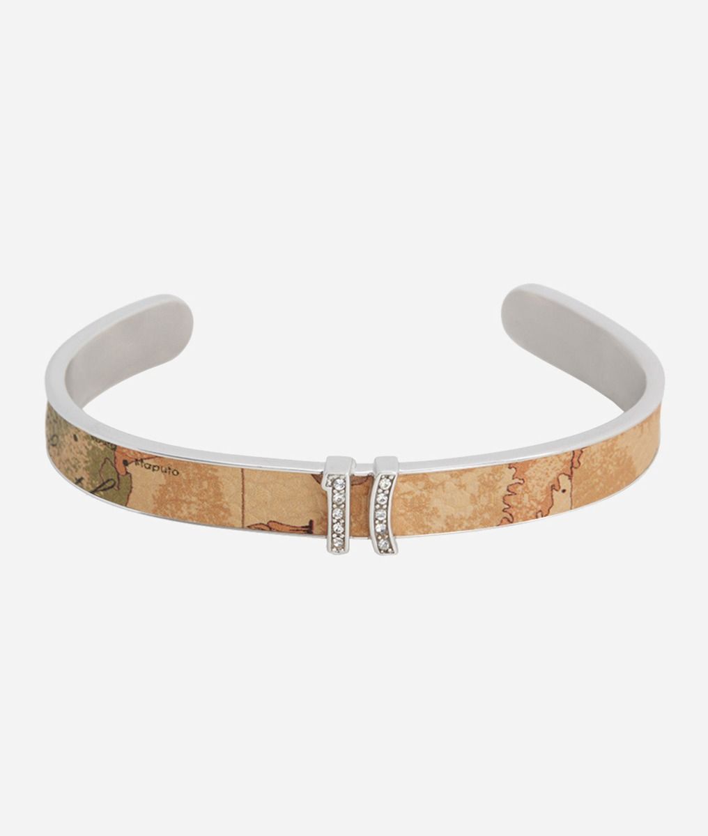 Rodeo Drive rigid bracelet with Geo leather inserts in Silver,front