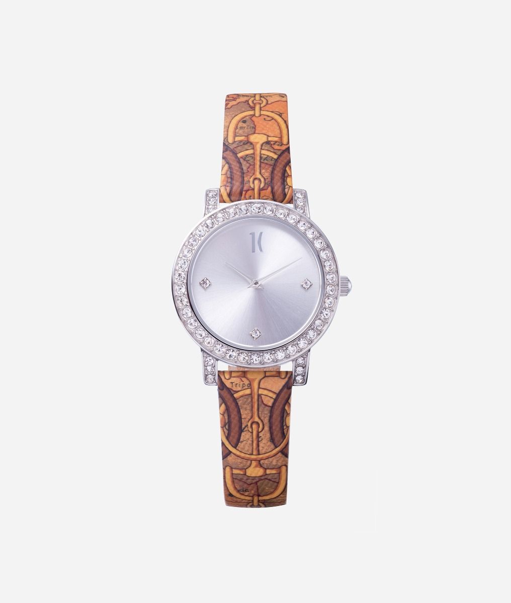 Zante watch with Geo Rinascimento print leather strap,front