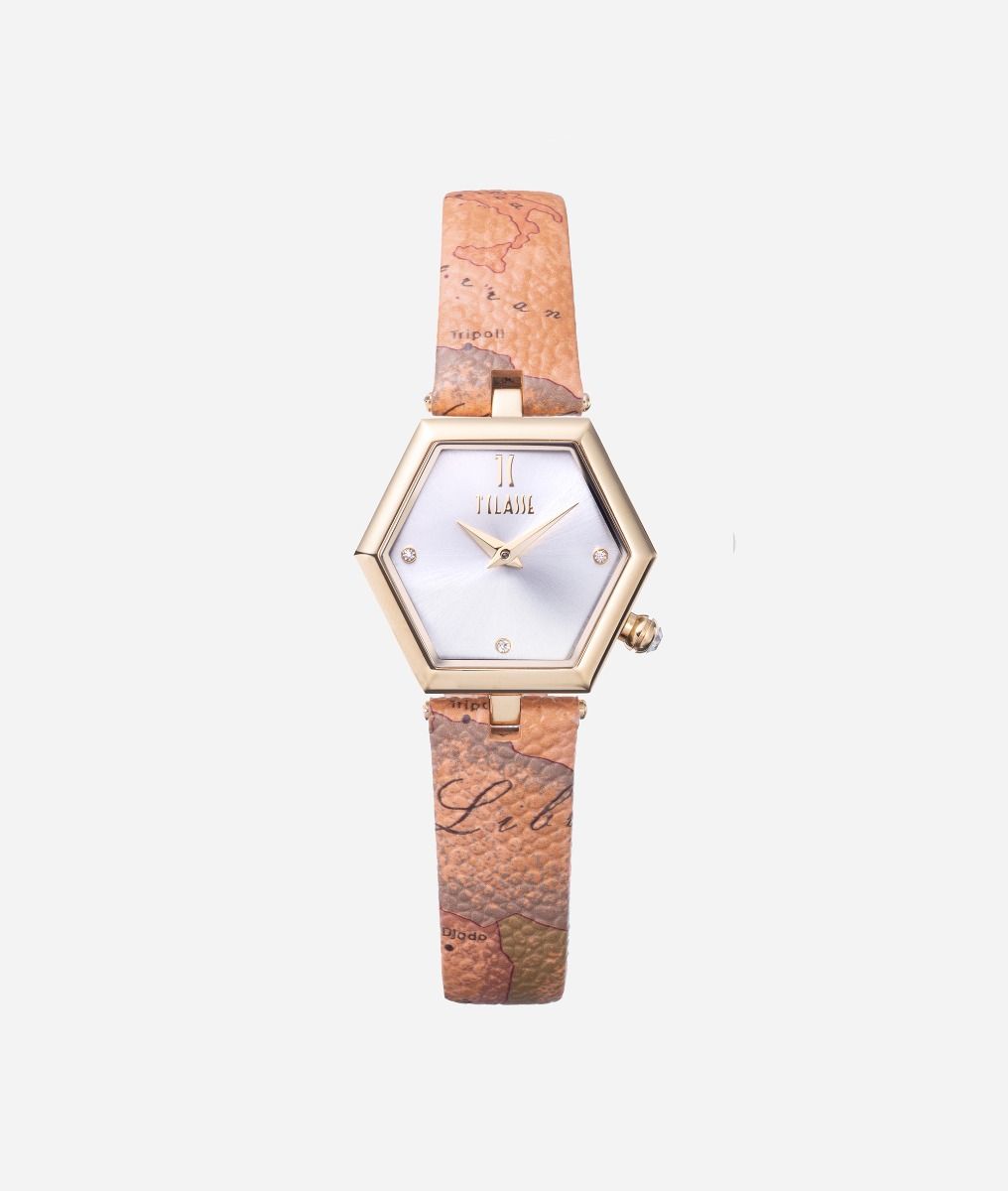Salina orologio con cinturino in pelle stampa Geo Classic,front