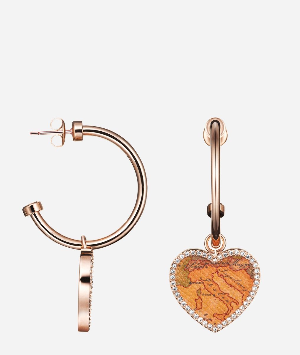 Love Lane steel earrings with leather heart pendant,front