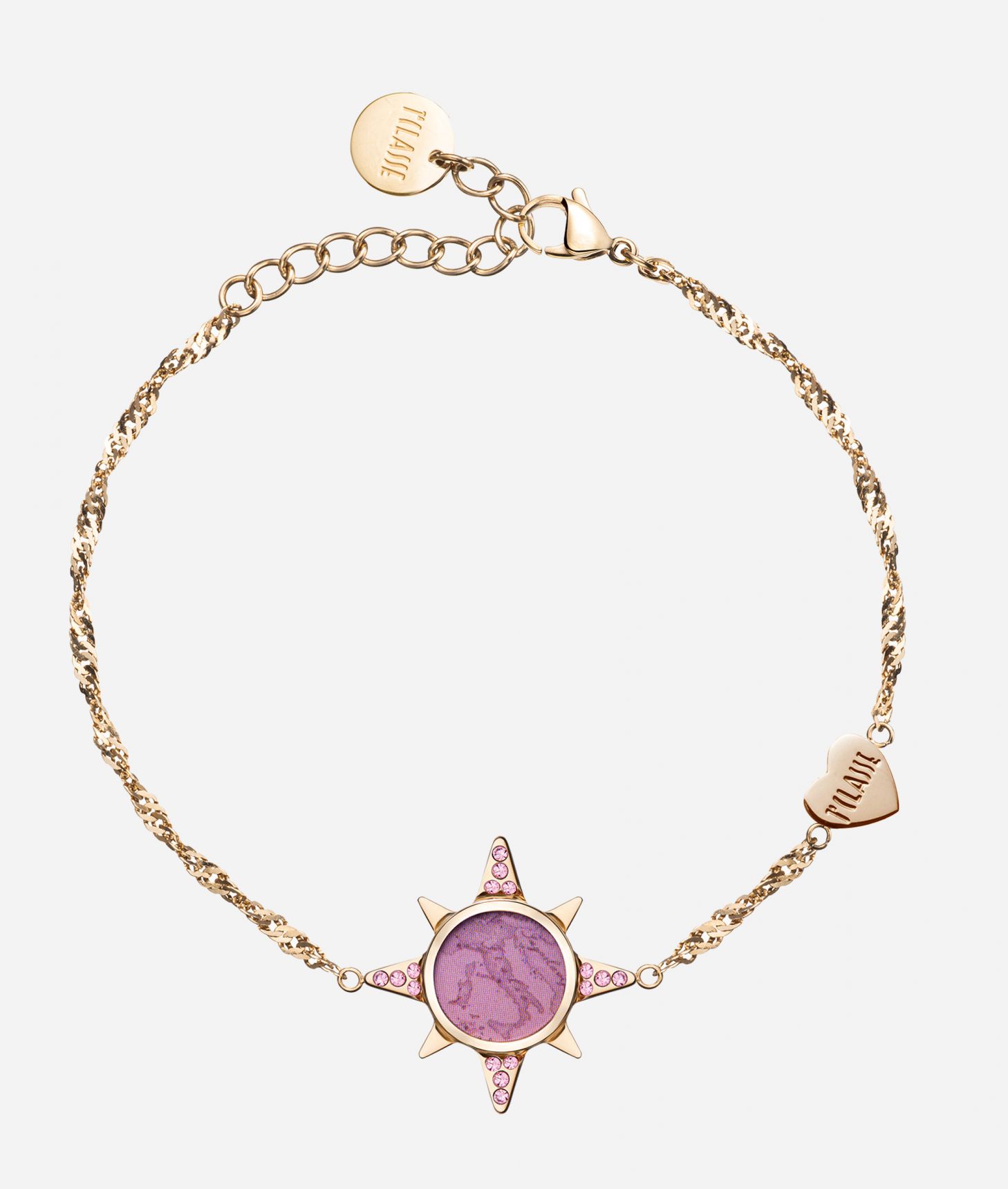 Compass Street bracelet with Geo Pink charm Gold,front