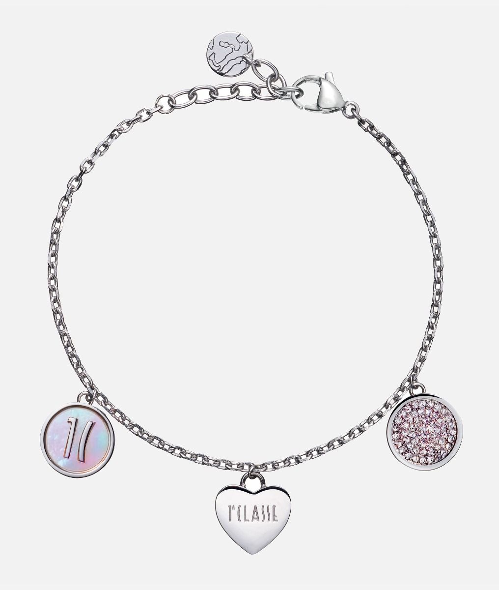 Via Condotti steel and nacre bracelet with charms Silver,front