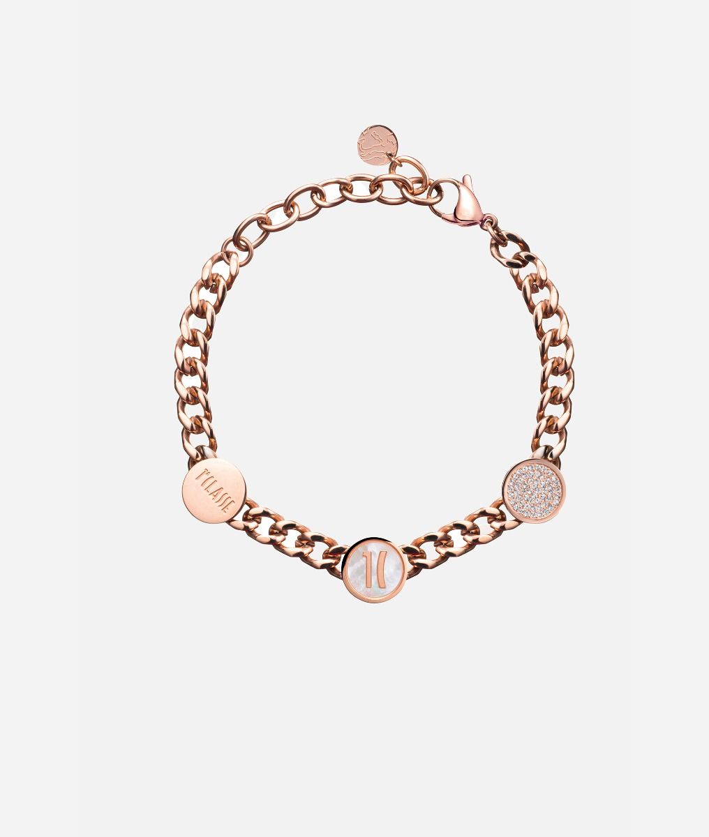 Via Condotti steel and nacre bracelet with charms Rose Gold,front