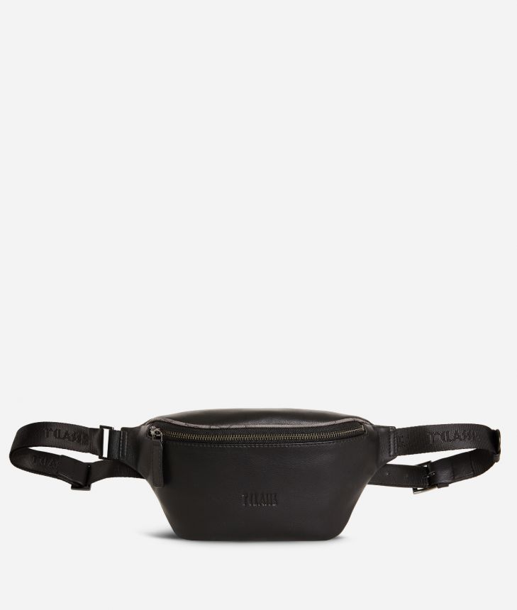 Belt bag leather black,front