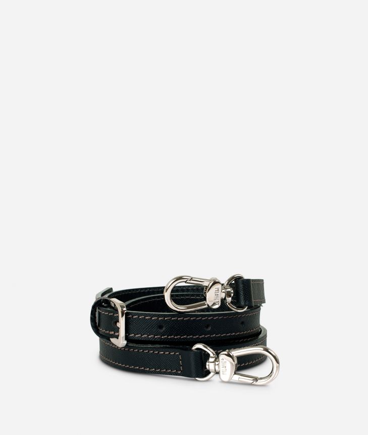 Adjustable strap in black leather,front