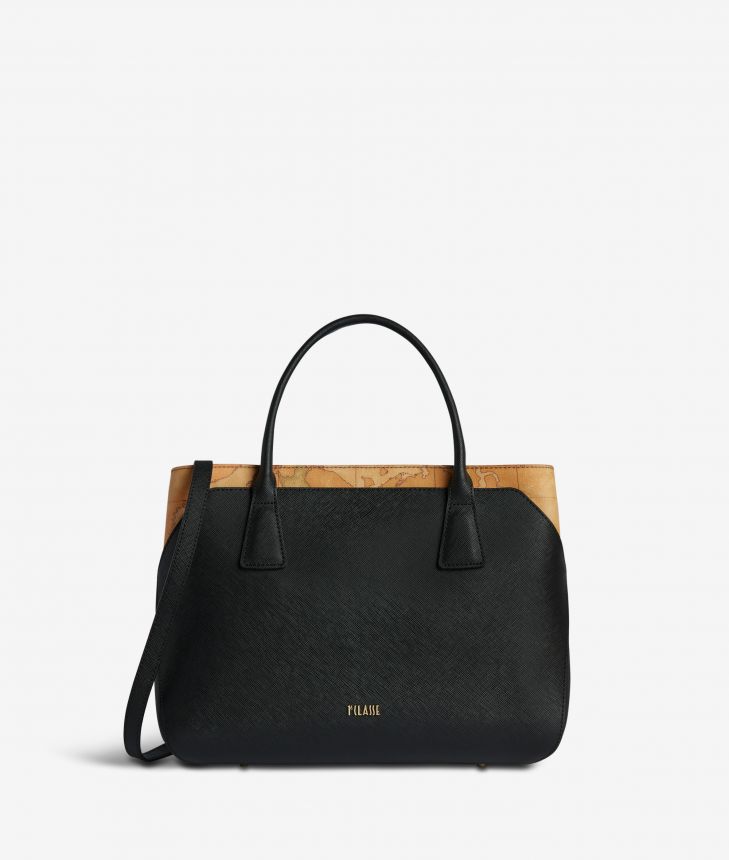 Palace City medium handbag in saffiano fabric black,front