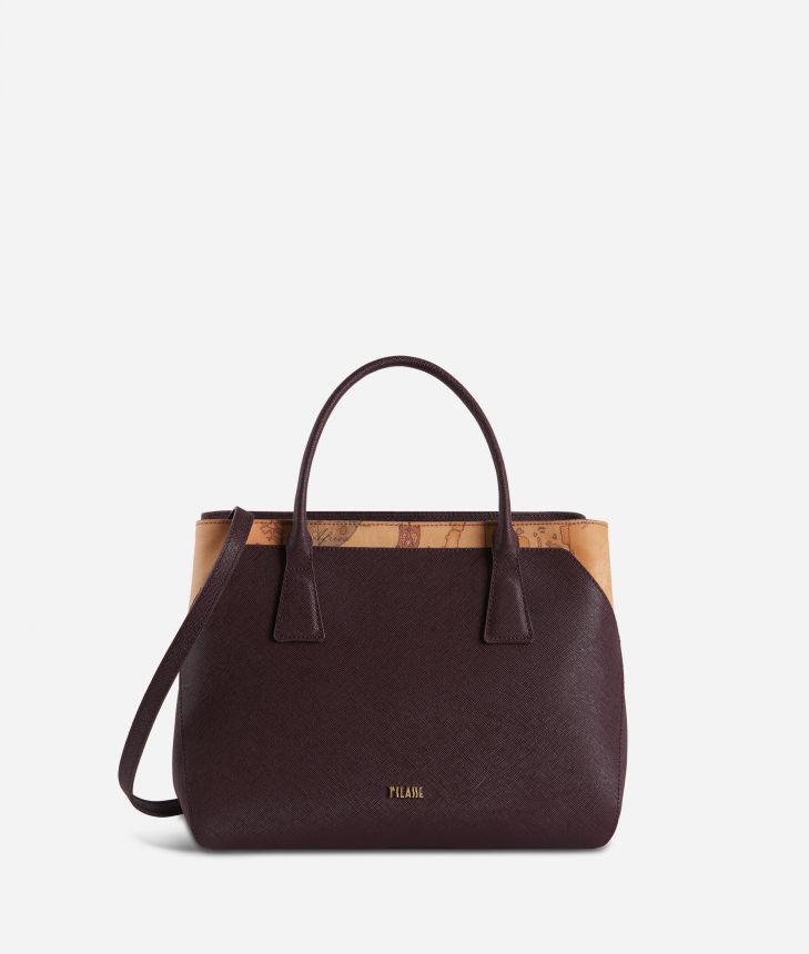 Palace City medium handbag in saffiano fabric plum,front