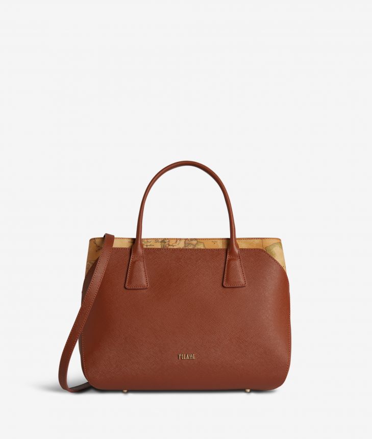 Palace City medium handbag in saffiano fabric terracotta brown,front