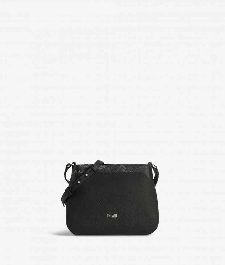 Palace City small shoulder bag in saffiano fabric black,front