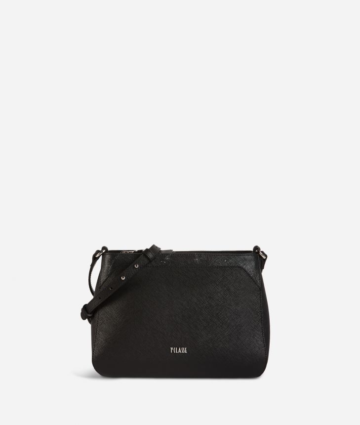 Palace City shoulder bag in saffiano fabric black,front