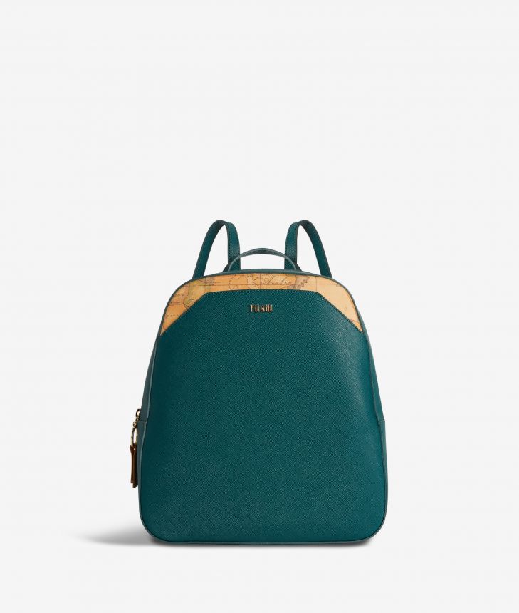 Palace City backpack in saffiano fabric fir green,front