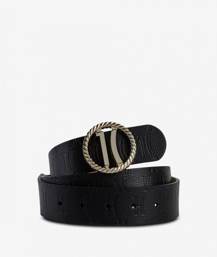 Chic Monogram belt in fine-grain leather black,front
