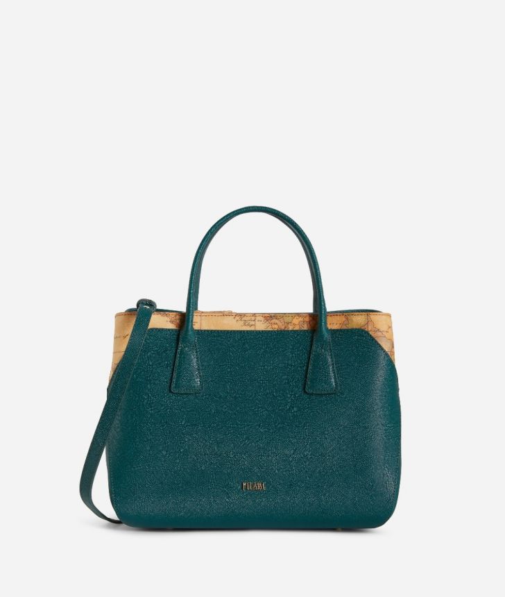 Palace City medium handbag in saffiano fabric fir green,front