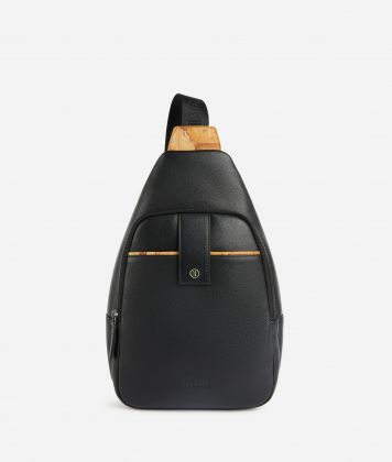 Leather one-shoulder backpack Black
